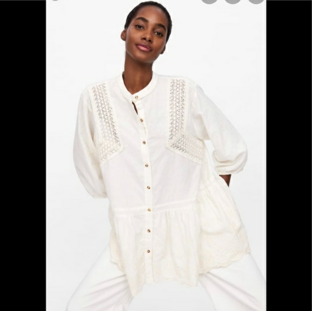 Zara Embroidered Button Down Blouse